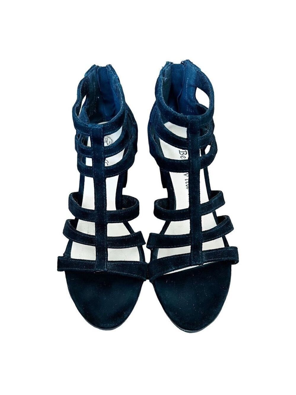 BELLA Vita Womens Y2EB Suede Open Toe Casual Heeled Sandals Black sz(6.5)